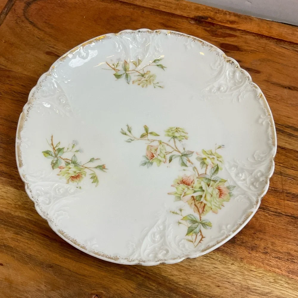 Antique Carl Tielsch C.T. Germany 8” Embossed Floral Porcelain Salad Plate